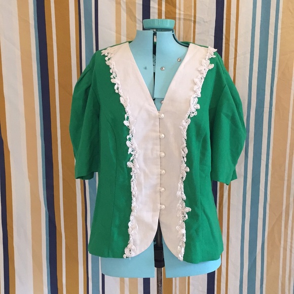 Green button up blouse with crotchet neckline … Llll